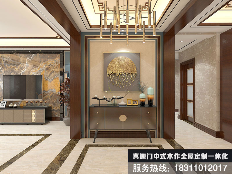 獨棟中式別墅玄關(guān)設計效果圖