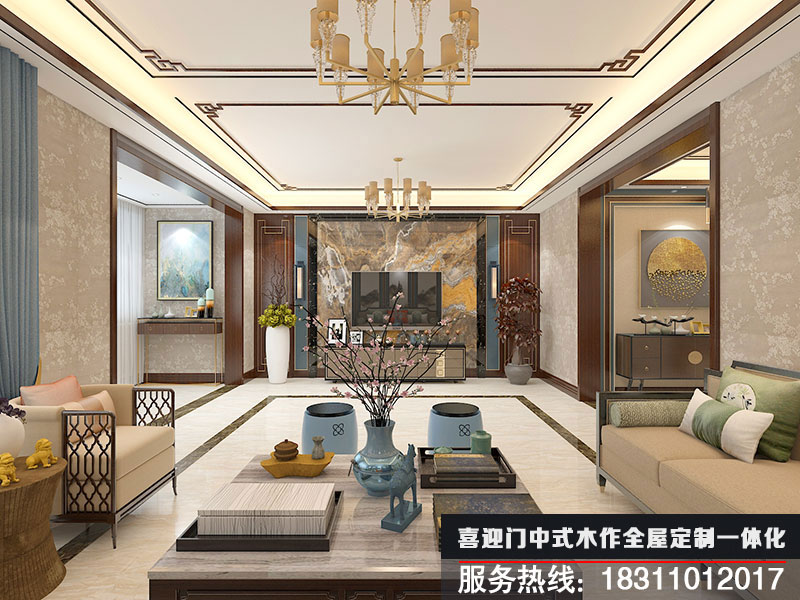 別墅極簡(jiǎn)約中式客廳設計效果圖