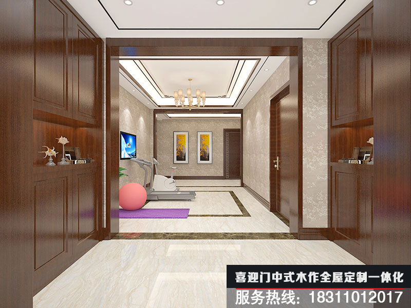 簡(jiǎn)約中式別墅健身房設計效果圖
