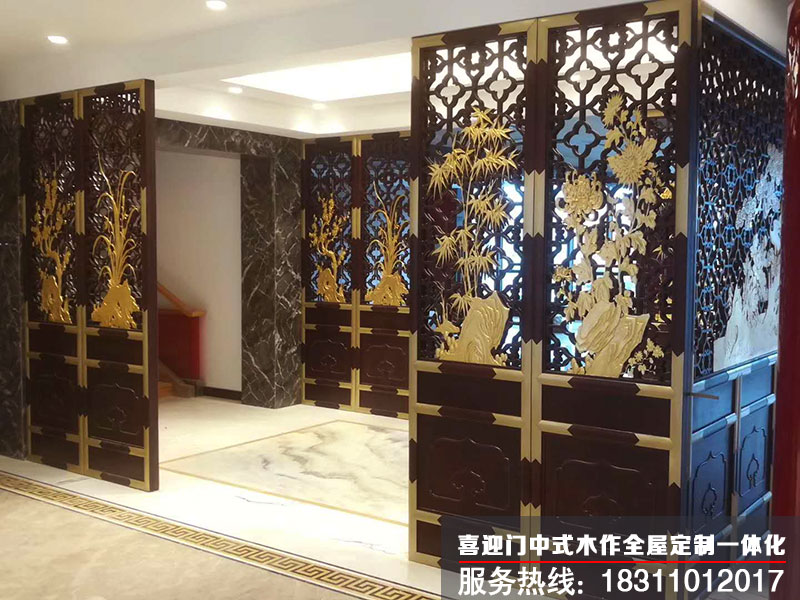 喜迎門(mén)實(shí)木花格效果圖